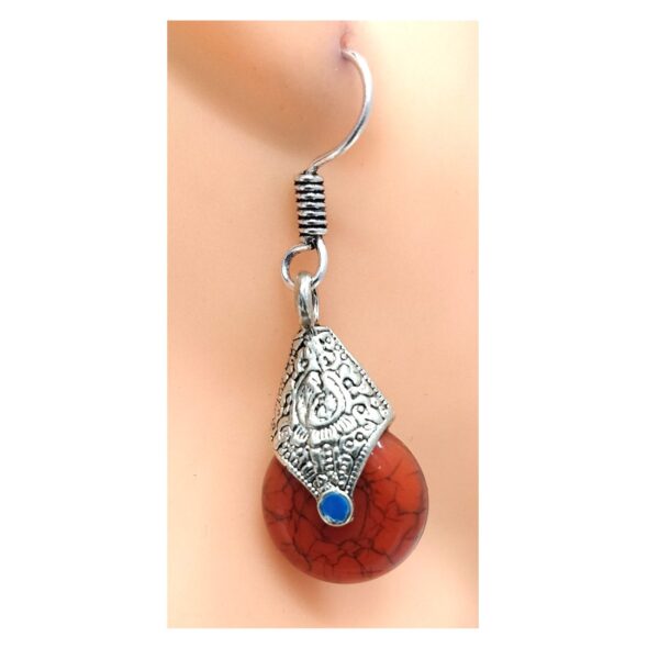 Small Round Orange Stone Tibetian German Silver Earrings small-orange-stone-german-silver-earring1