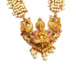 Stone Studded Matte Finish Copper Long Necklace Set