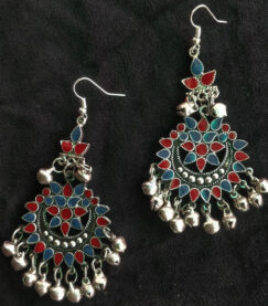 Indian Mores Pink and Blue German Silver Earrings