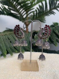 Indian Mores German Silver/Brass Peacock Design Earrings With Jhumki for Girls