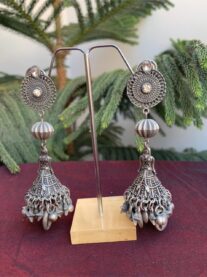 Indian Mores German Silver Black Polish Designer Antique Earring With Jhumki for Girls