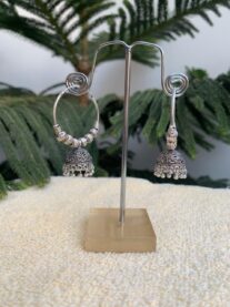 Indian Mores German Silver/Brass Hoop Earrings With Hanging Beads Jhumki for Girls