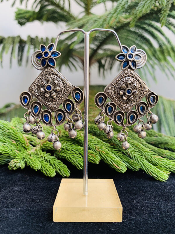 Indian Mores Blue Diamond Shape Earrings black-polish-blue-square-earring
