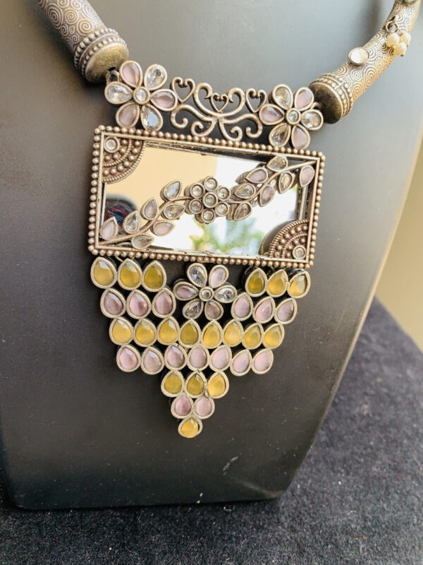 black-polish-garba-yellow-pink-necklace-set (3)
