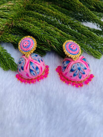 Indian Mores Black Polish Pink Jhumki Earrings