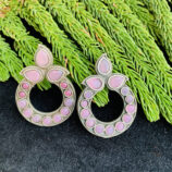 black-polish-pink-round-earrings (2)