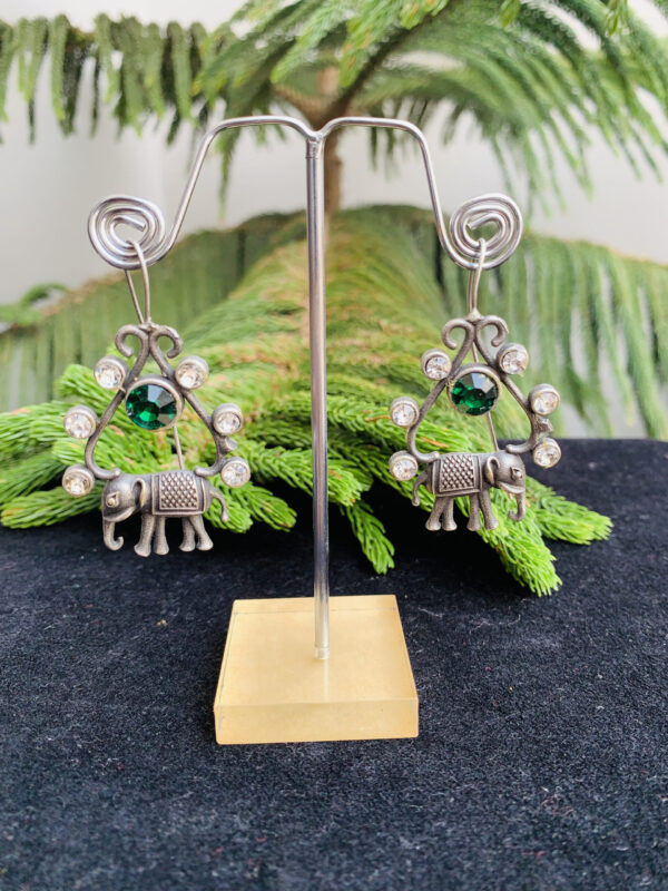 Indian Mores German Silver Green Stone Unique Earrings german-silver-green-stone-earrings-2-scaled