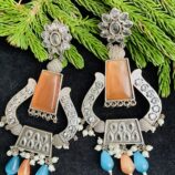 german-silver-orange-blue-stone-earrings (2)