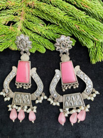 german-silver-pink-stone-earrings (2)