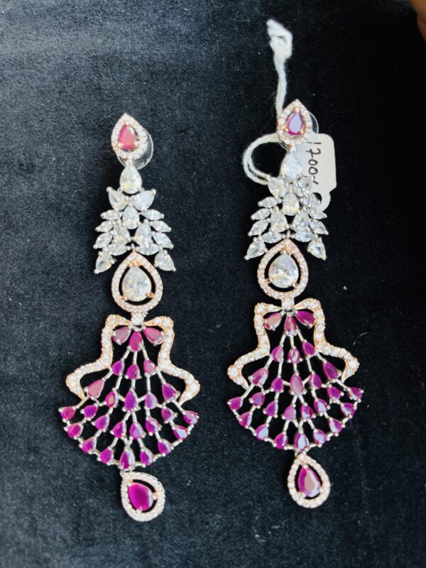 Indian-mores-AD-pink-stone-long-earrings Indian-mores-AD-pink-stone-long-earrings