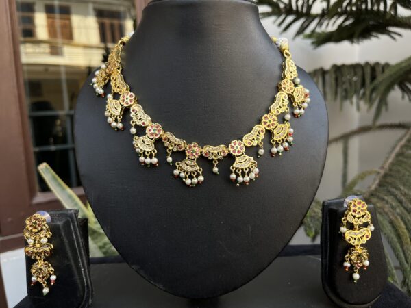 Indian-mores-jadau-moon-red-white-drop-neckalce-set Indian-mores-jadau-moon-red-white-drop-neckalce-set