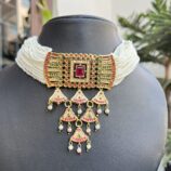 Indian-mores-jadau-rajputi-chid-moti-red-color-Chokar-set (2)