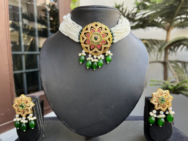 Indian-mores-jadau-round-flower-chid-moti-multi-color-necklace-set-2-scaled