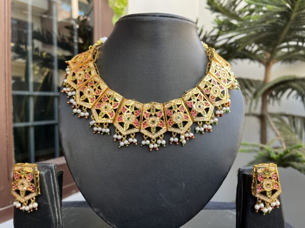 Indian-mores-pentagon-red-stone-jadau-neckalce-set-2-scaled