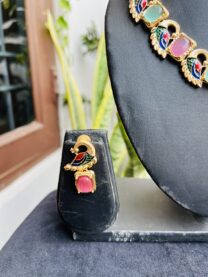 Indian-mores-pink-green-peacock-necklace-earrings (2)