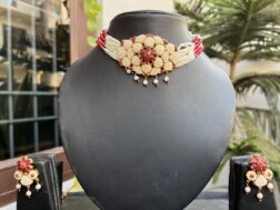 Indian-mores-rajasthani-chidmoti-red-stone-flower-choker-set-2-scaled